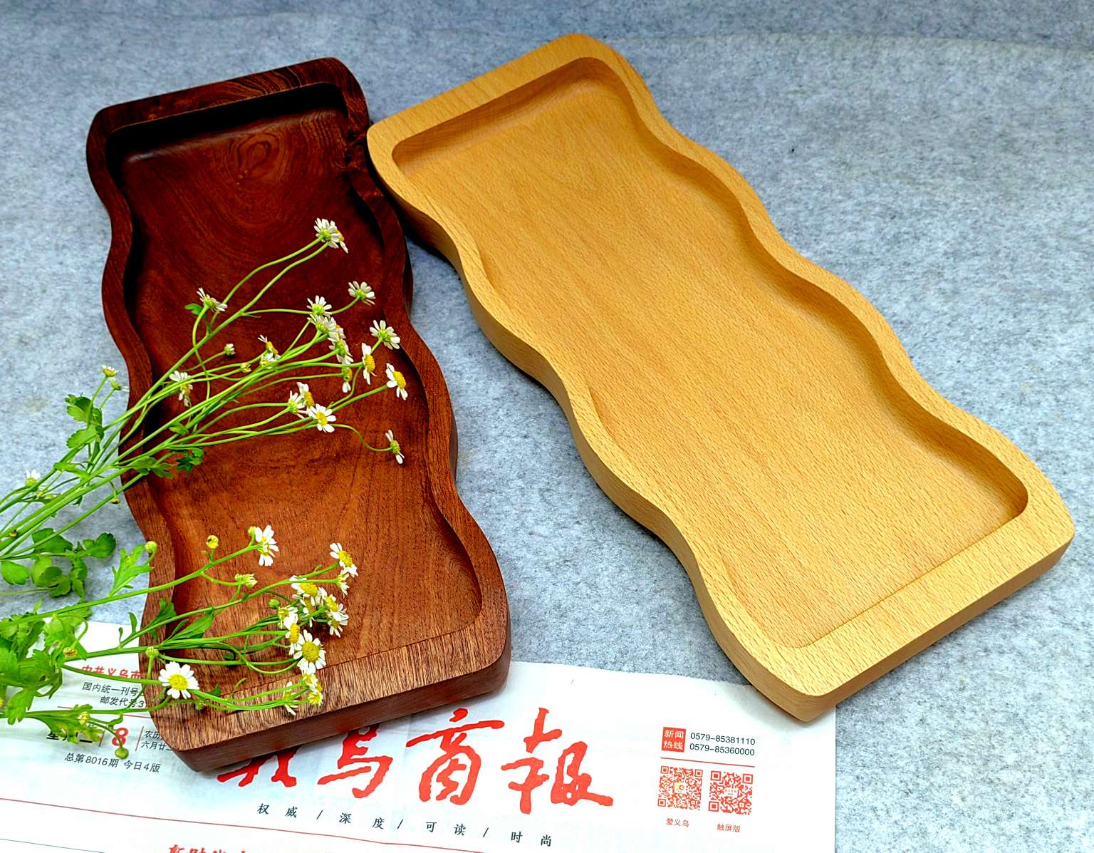 Jiehao Factory's acacia wood tray, simple household dinner plate, Japanese afternoon tea and snack cup plate, wavy line tray detail image 6