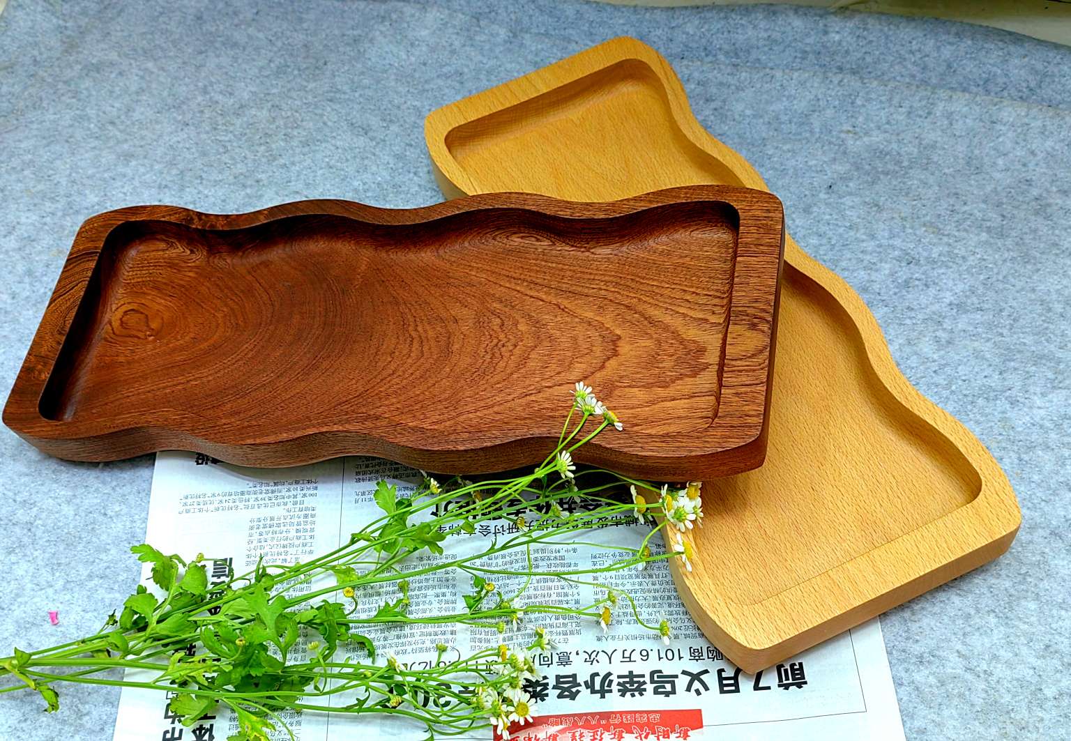 Jiehao Factory's acacia wood tray, simple household dinner plate, Japanese afternoon tea and snack cup plate, wavy line tray detail image 4