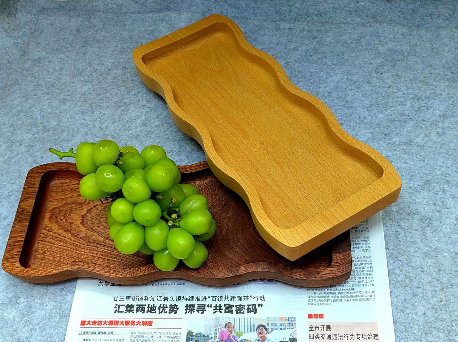 Jiehao Factory's acacia wood tray, simple household dinner plate, Japanese afternoon tea and snack cup plate, wavy line tray details Picture