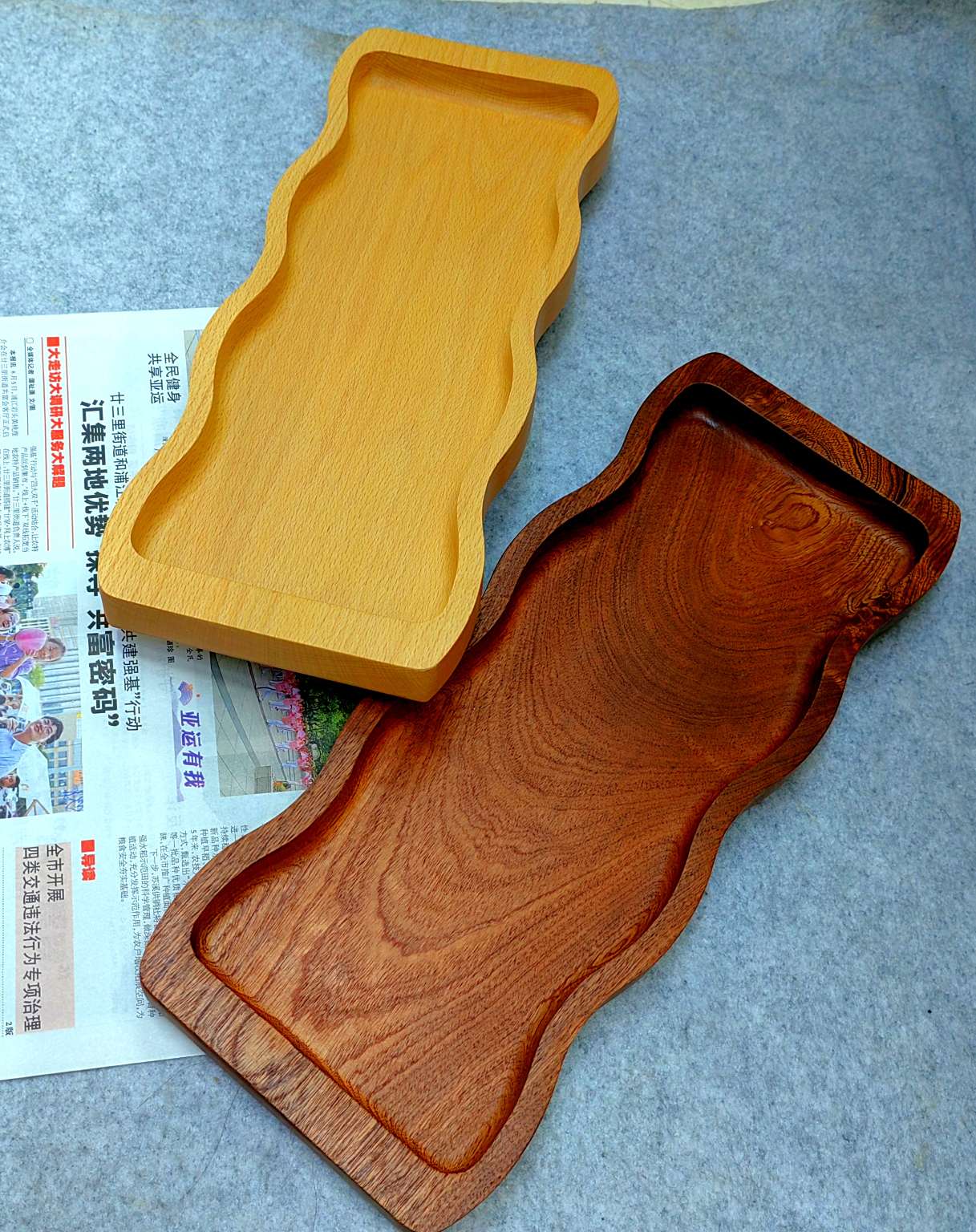 Jiehao Factory's acacia wood tray, simple household dinner plate, Japanese afternoon tea and snack cup plate, wavy line tray Specification image
