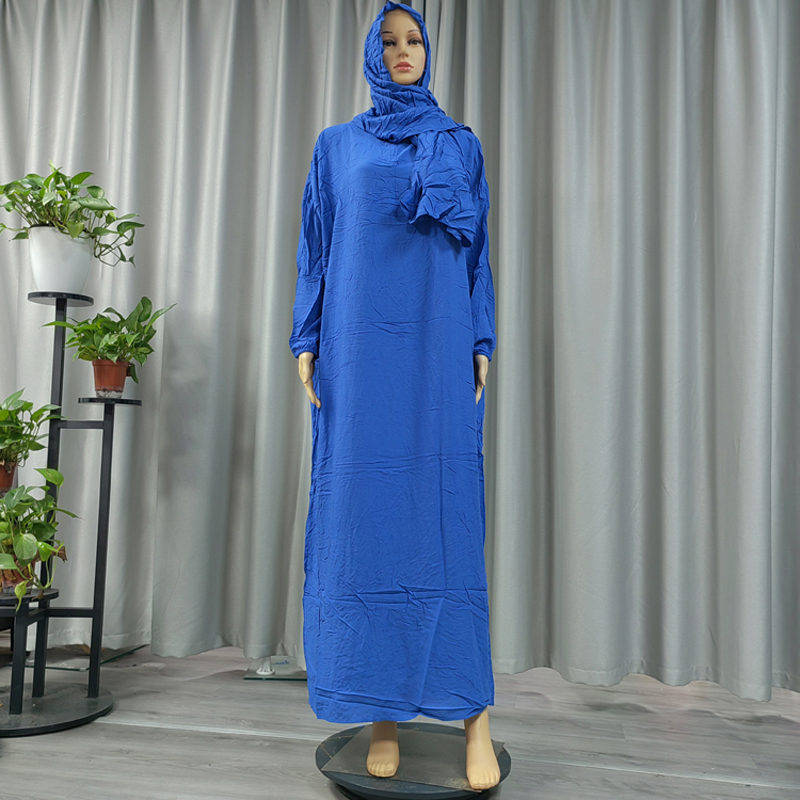 Muslim solid-color fashionable long dress, elegant women's scarf style, hooded pure cotton long dress, long robe, dignified prayer robe, ethnic style Specification image