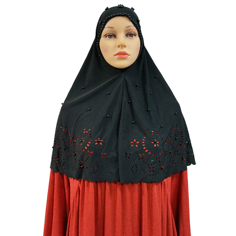 Musulmán transfronterizo amazon recorte cordón hijab oriente medio europa y américa hot new best seller perlas negras hijab para mujeres