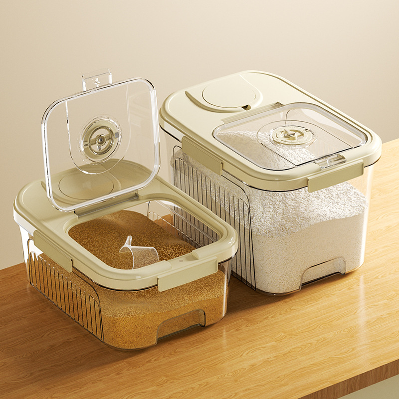 Large flip-top transparent rice bucket, household large-capacity moisture-proof and insect-proof kitchen rice storage bucket, rice jar, flour storage container, large details Picture