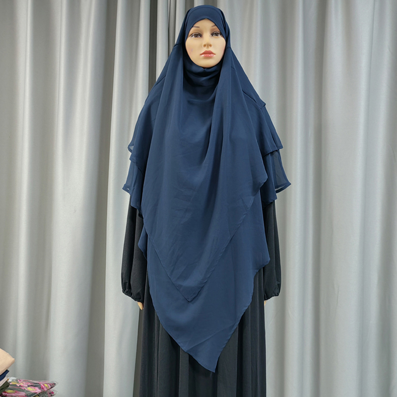 New cross-border factory direct sales multi-color women's headscarf from Europe and America, Muslim solid color chiffon headscarf, long and fashionable headscarf with two in the front and three in the back details Picture