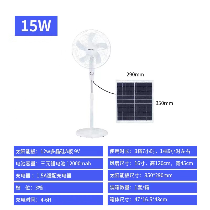 太阳能风扇Solar Fan零电费可充电无线风大静音落地扇台扇详情12