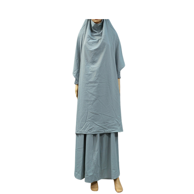 Factory price direct sales: Hot-selling Nida two-piece set in solid color, large size, women's style, fashionable and trendy, long prayer robe, traditional ethnic style dress, long robe Specification image
