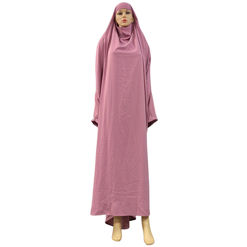 Brand-new Nida one-piece long dress factory direct sales solid color hooded long dress, cufflink style ethnic style prayer robe, long women's dress, long robe