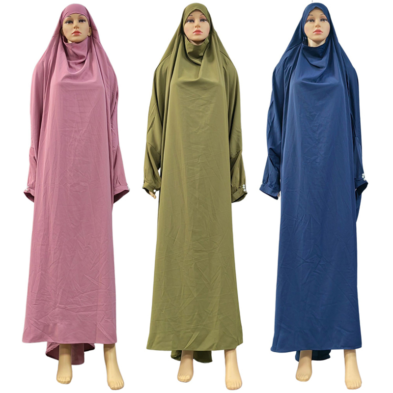 Nida one-piece long dress factory direct sales solid color hooded long dress, cufflink style ethnic style prayer robe, long women's dress, long robe