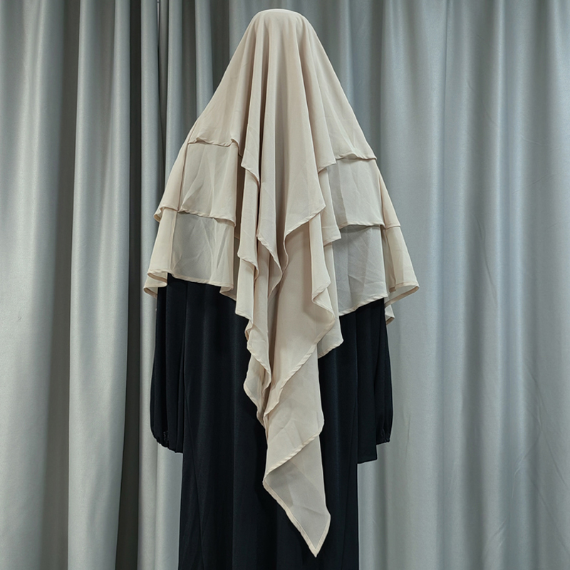 New cross-border factory direct sales multi-color women's headscarf from Europe and America, Muslim solid color chiffon headscarf, long and fashionable headscarf with two in the front and three in the back Specification image