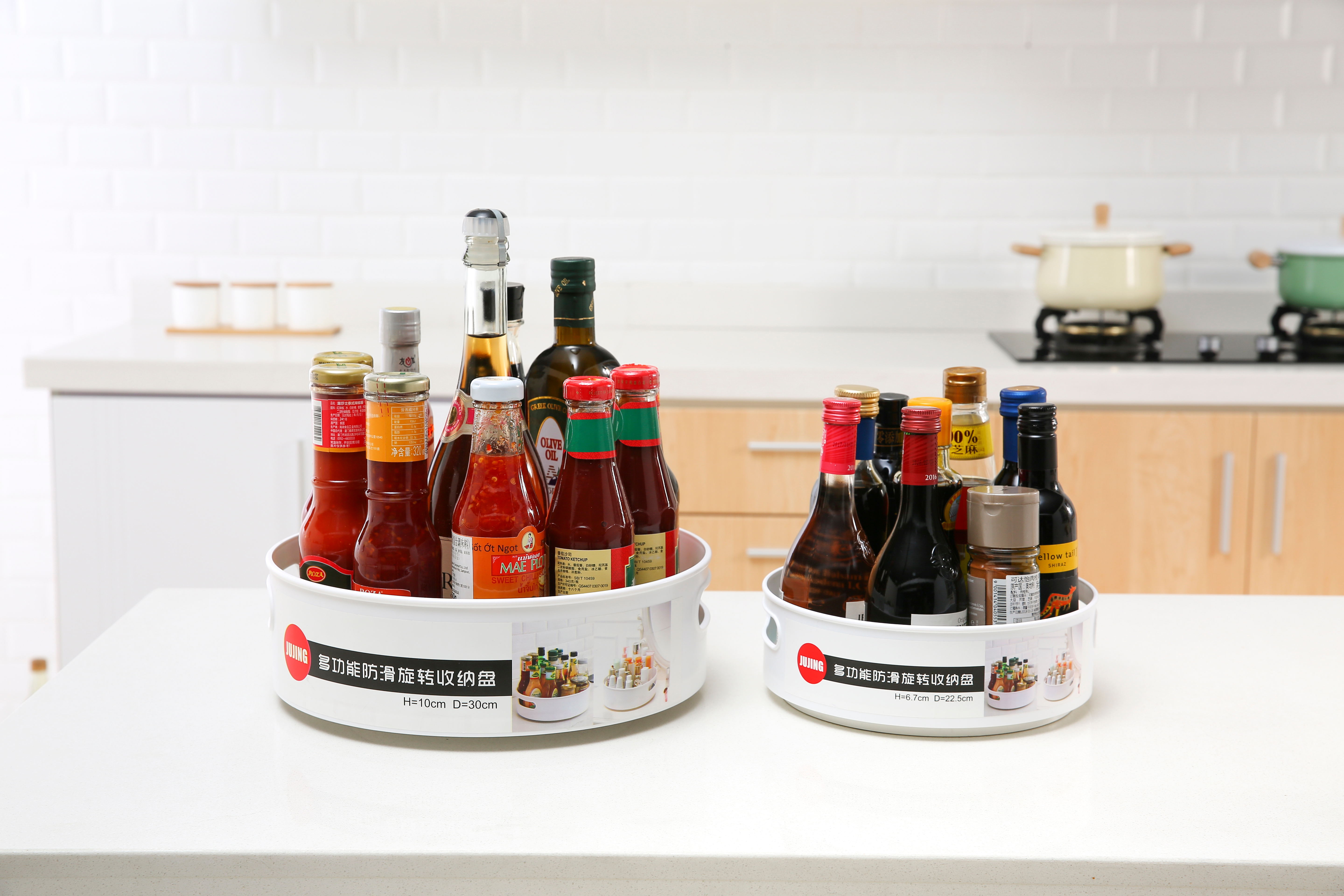 Kitchen storage rack, kitchenware, rotating kitchen storage, multi-functional, double-layer circular turntable, multi-functional Item Picture