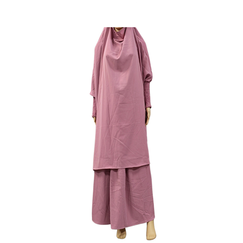 Factory price direct sales: Hot-selling Nida two-piece set in solid color, large size, women's style, fashionable and trendy, long prayer robe, traditional ethnic style dress, long robe Item Picture