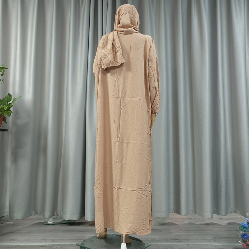 Vestido largo de moda de color sólido musulmán elegante mujer bufanda estilo con capucha vestido largo de algodón túnica modesta todos los días moda casual vestido litúrgico estilo étnico details Picture