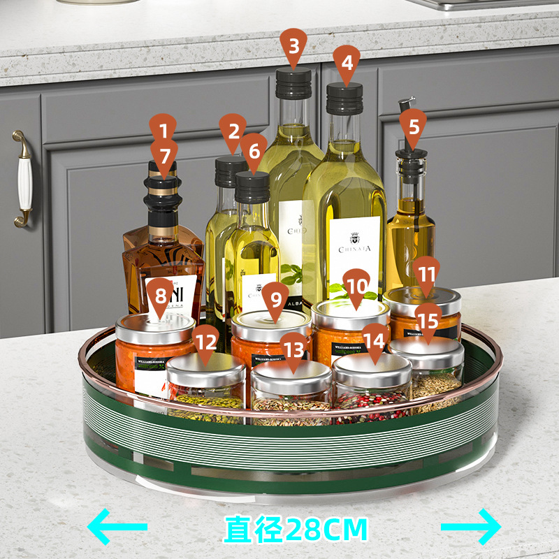 Multi-functional rotating kitchen storage rack, cosmetics storage box, countertop seasoning box, seasoning jar, fruit and vegetable storage plate Application Scenario