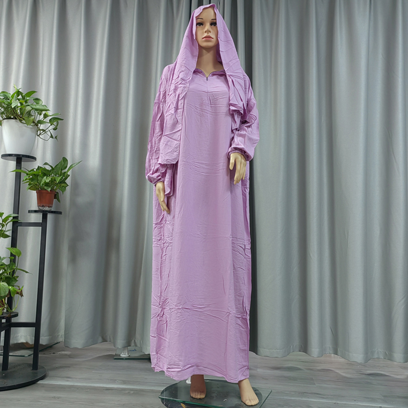 Vestido largo de moda de color sólido musulmán elegante mujer bufanda estilo con capucha vestido largo de algodón túnica modesta todos los días moda casual vestido litúrgico estilo étnico Specification image