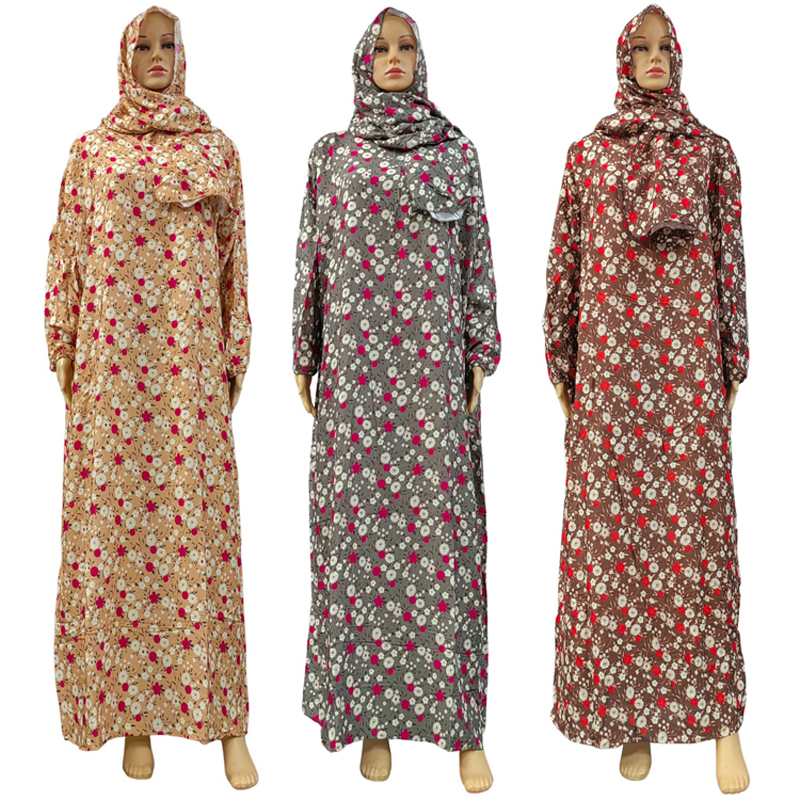 Medio Oriente fábrica cruzada al por mayor Medio Oriente europa y Estados Unidos con capucha bufanda estilo vestido de culto tradicional todos los días mujer moda moda moda estampado flor grande vestido de flor