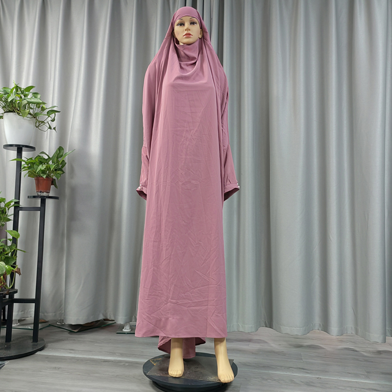 Nida one-piece long dress factory direct sales solid color hooded long dress, cufflink style ethnic style prayer robe, long women's dress, long robe details Picture