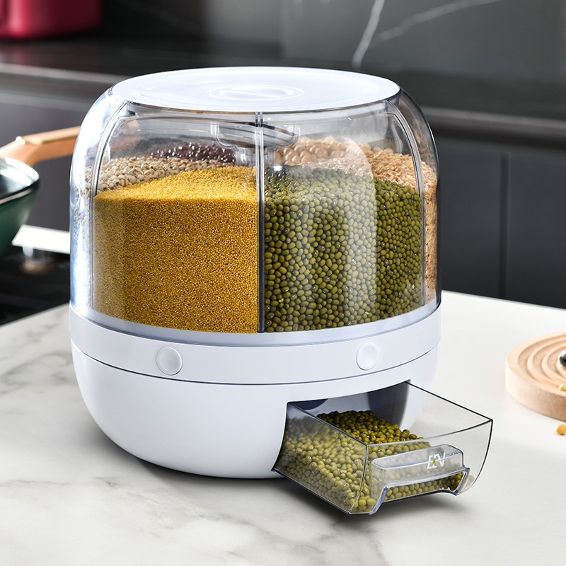 The rotating multi-compartment rice bucket for grains and cereals, the rice storage box, the household insect-proof and moisture-proof sealed storage rice box, and the rice VAT details Picture