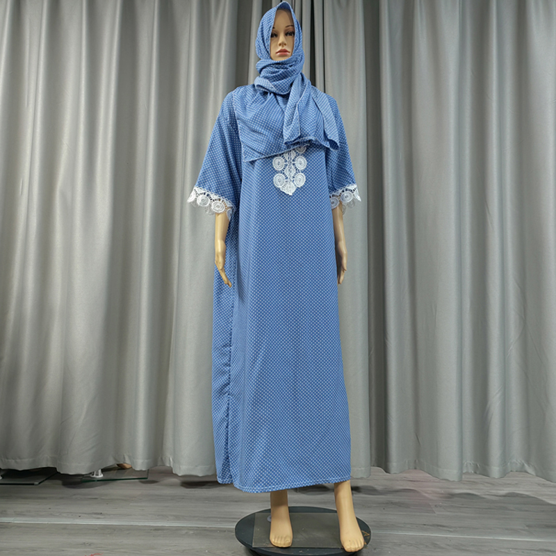 Factory direct sales, cross-border European and American hooded, Amazon African women's hooded home wear, scarf, short-sleeved, printed flower long robe dress Specification image