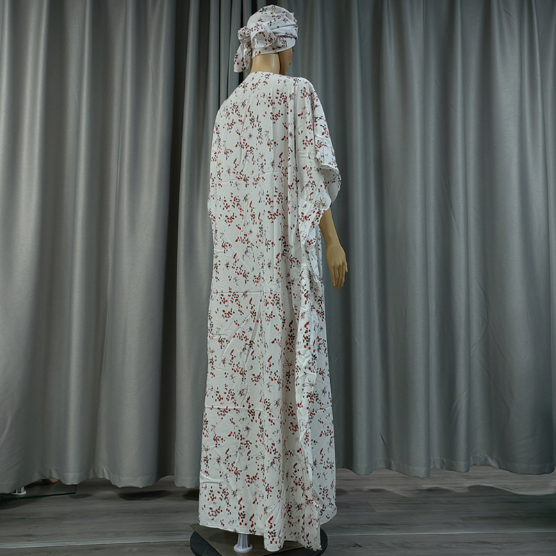 Europa y américa moda de las mujeres de fábrica al por mayor manga corta verano fresco estampado flores vestido musulmán vestido hijab vestido largo conjunto de dos piezas details Picture