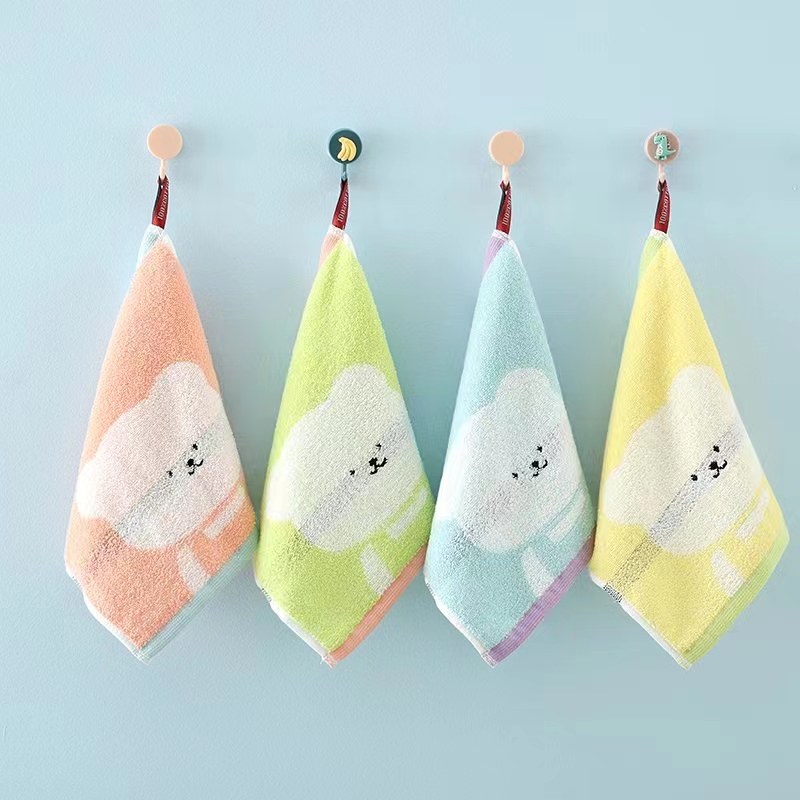 25*25cm pure cotton jacquard square towel, kindergarten saliva towel, face wipe small square towel detail image 6