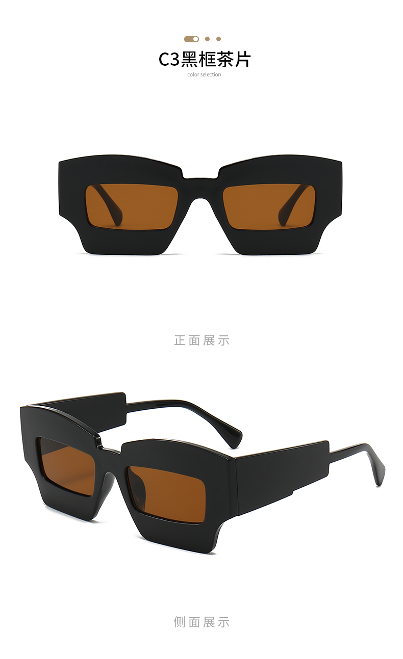 新款欧美宽边复古太阳眼镜 ins个性凹造型方框太阳眼镜PC墨镜5651详情12