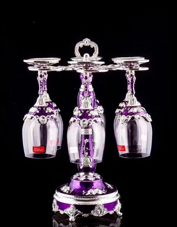 欧式简约合金红酒杯架套装玫瑰花杯子详情图3