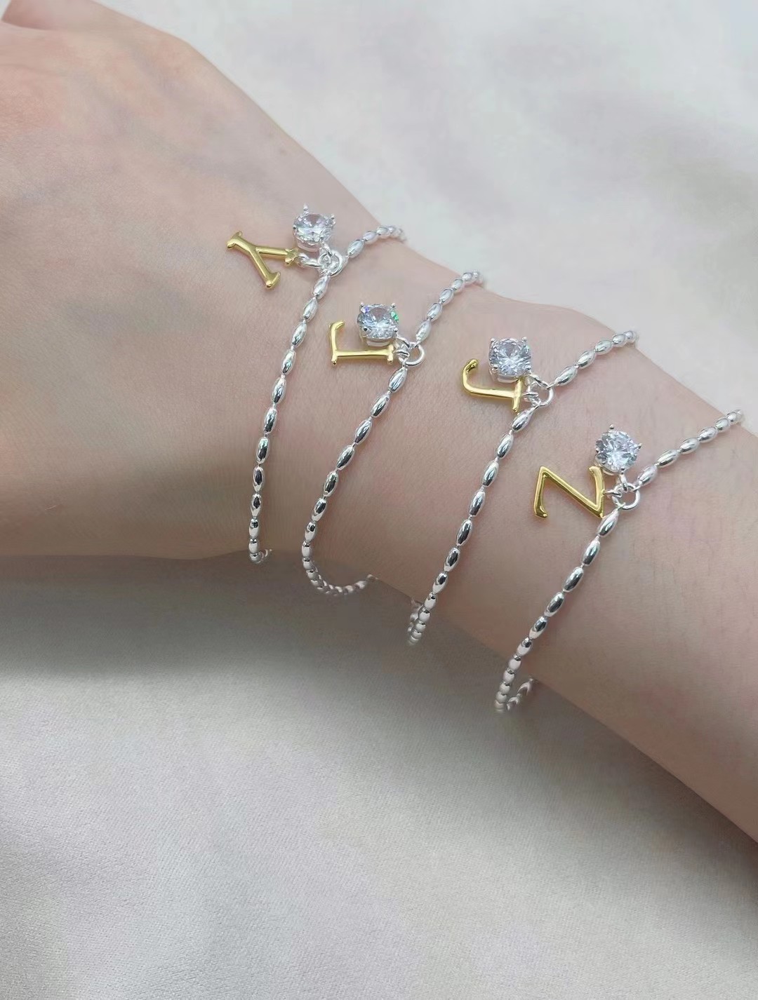 S925 Thai Silver Plate Full Body Sterling Silver Chain Necklace Silver Tie Silver Monogram Necklace 18 Gold Plated Silver details Picture