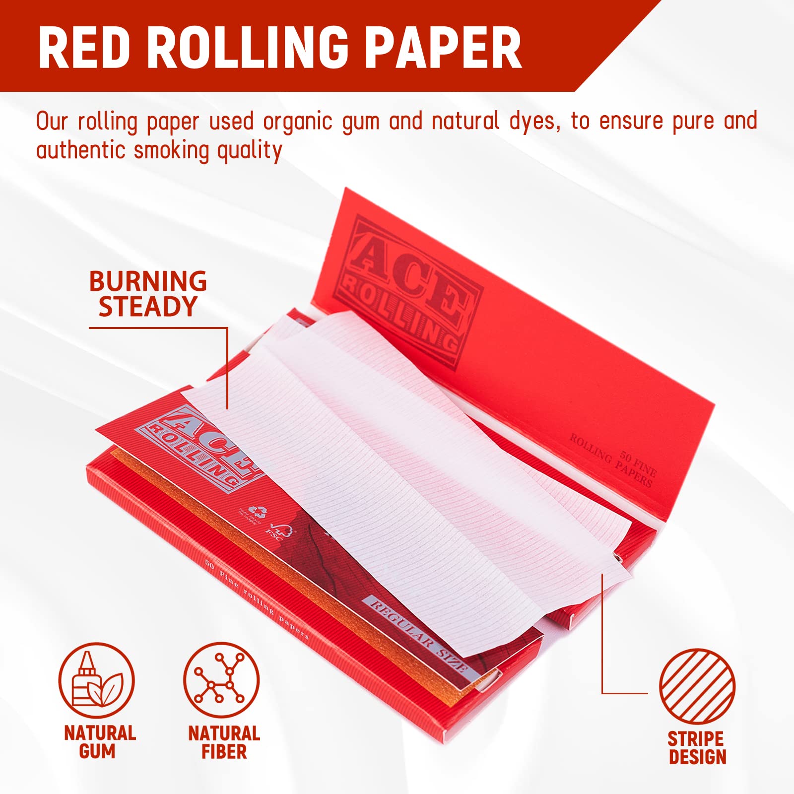 ACE Rolling Paper 20g Bleached wood pulp Roll paper book wrapping paper Regular 70*36mm*50leaves Specification image