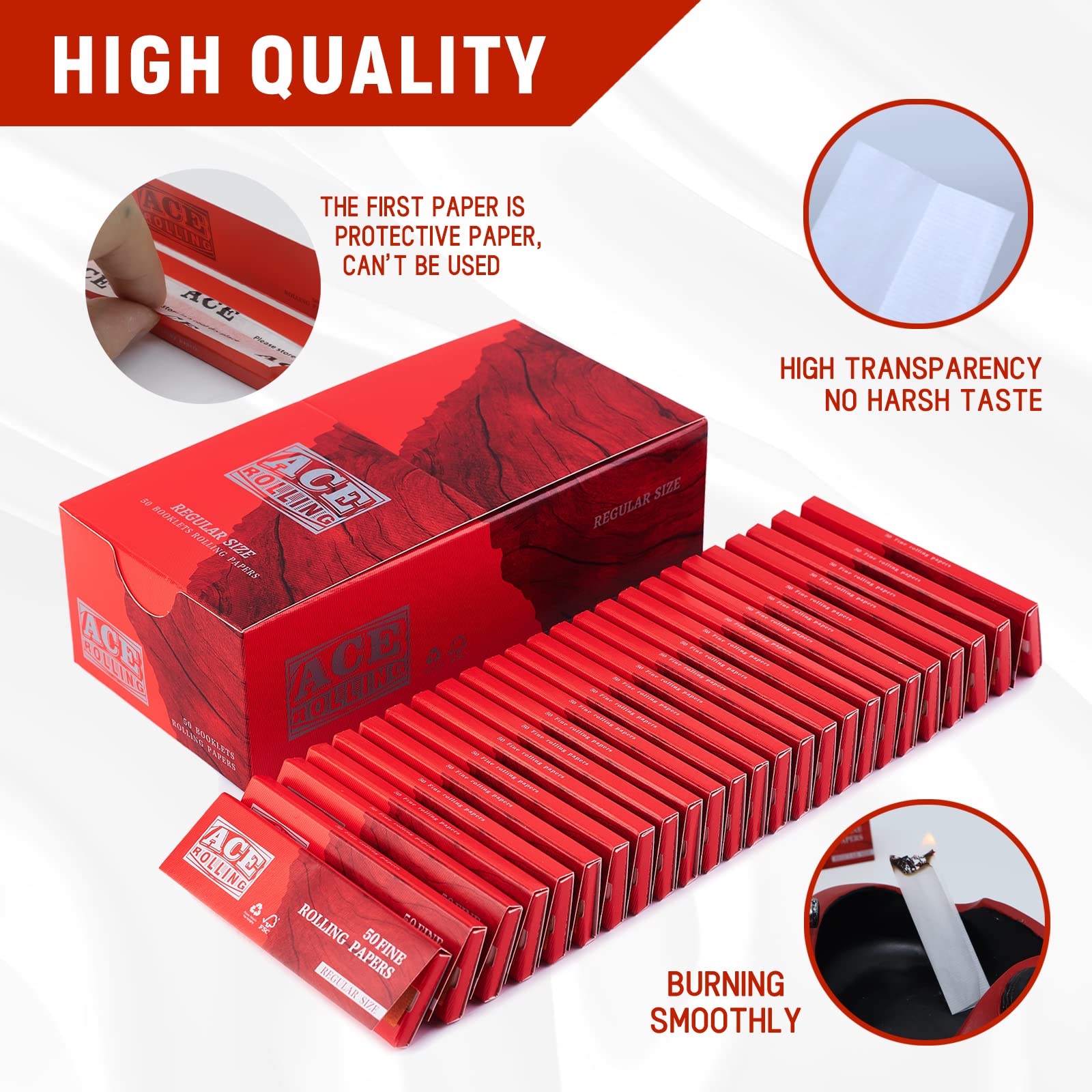 ACE Rolling Paper 20g Bleached wood pulp Roll paper book wrapping paper Regular 70*36mm*50leaves Application Scenario