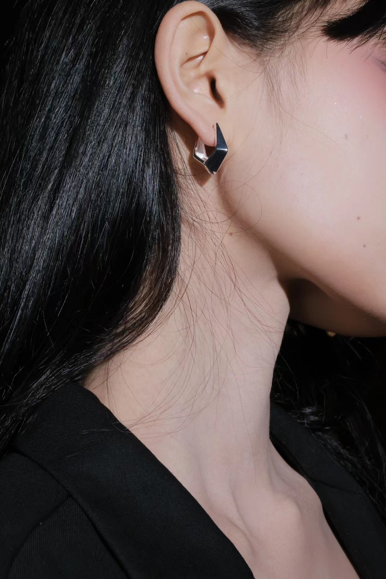 S925 Thai Silver Version Advanced Earring Buckle Polygonal Design Earrings Specification drawing