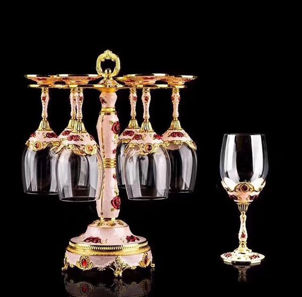 欧式简约合金红酒杯架套装玫瑰花杯子详情图4