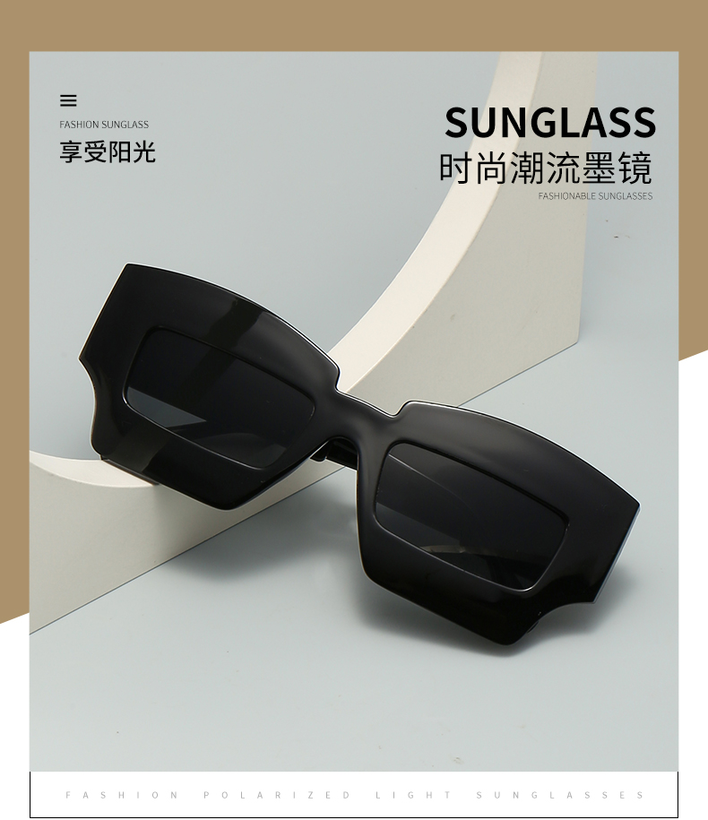 新款欧美宽边复古太阳眼镜 ins个性凹造型方框太阳眼镜PC墨镜5651详情4