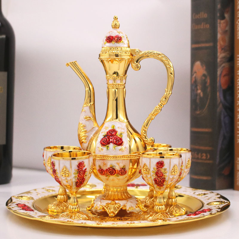 欧式酒具套装/孔雀酒具套装/玫瑰花套装白底实物图