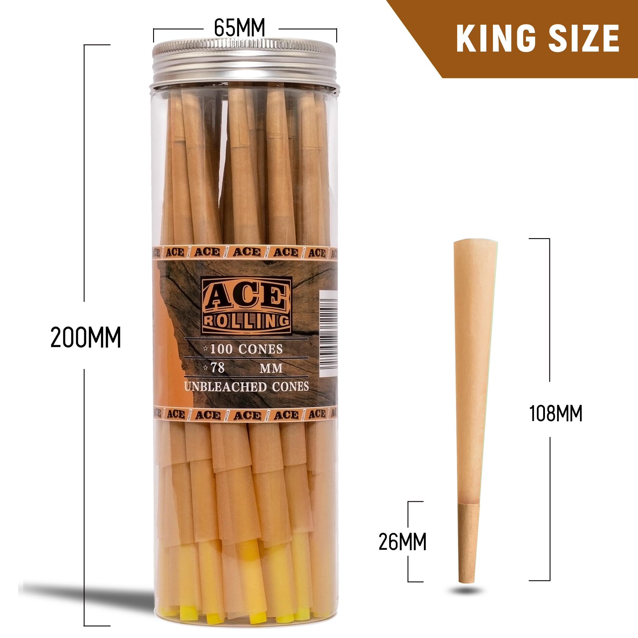 ACE Rolled Colored Cones 带尖端预卷纸King Size100支装Rolling Paper