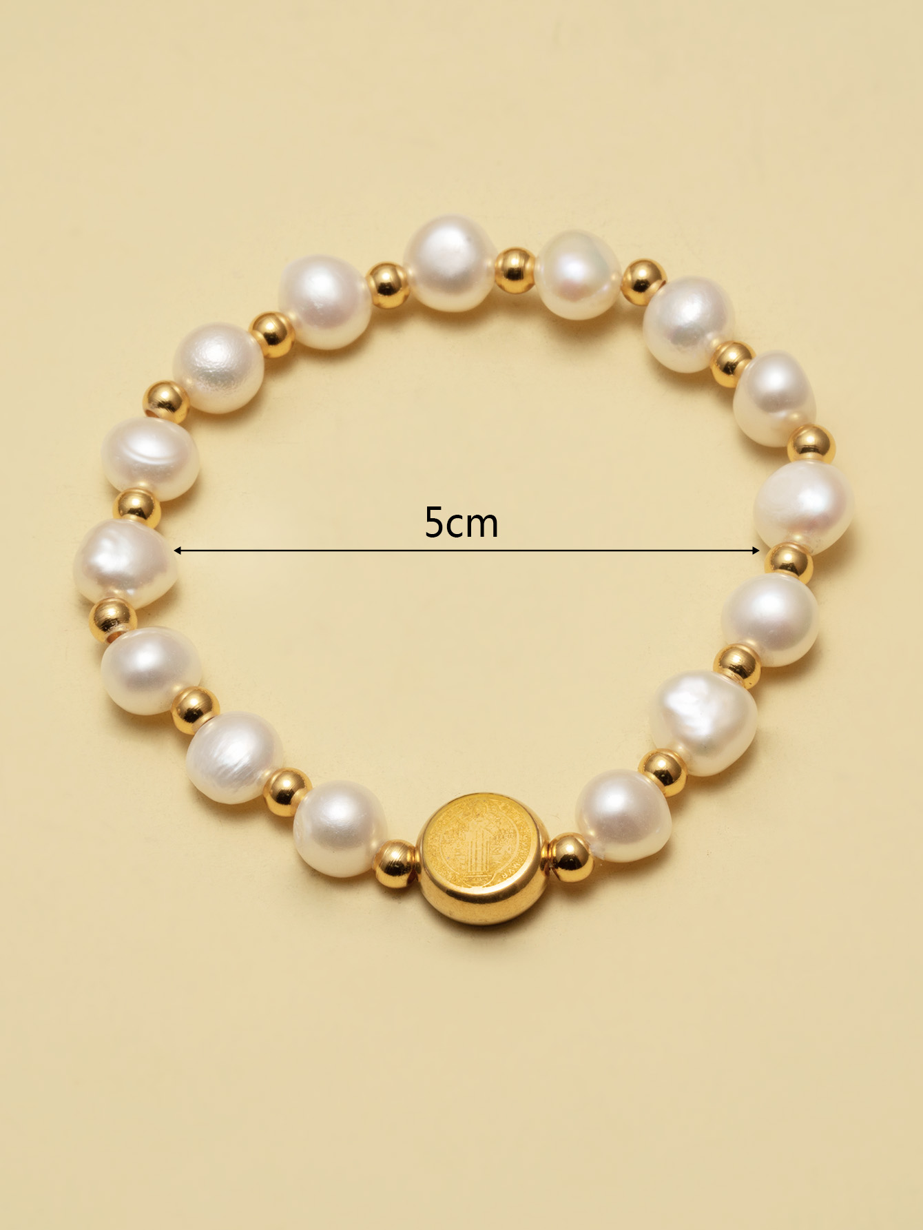 钛钢圣本笃/珍珠手链/不锈钢/串珠/神父驱魔/人手链饰/跨境直供/天然珍珠白底实物图