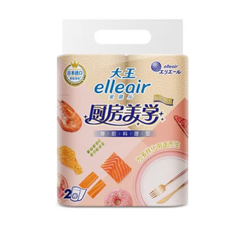 Elleair厨房/纸巾美学/利落洁冽/吸水吸油/加厚擦手/厨房纸巾白底实物图