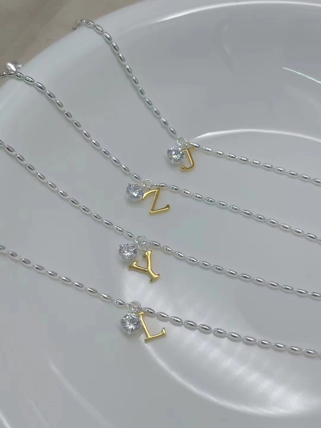 S925 Thai Silver Plate Full Body Sterling Silver Chain Necklace Silver Tie Silver Monogram Necklace 18 Gold Plated Silver Item Picture