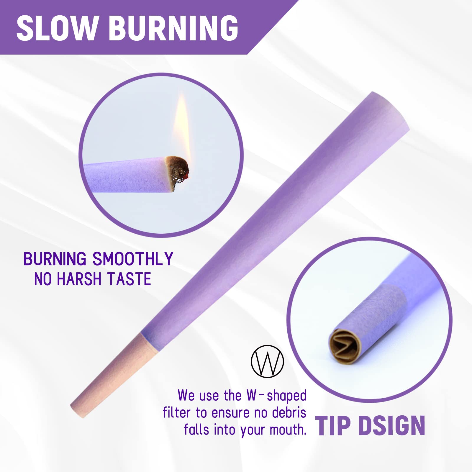 ACE Rolled Purple Cones with Tips 50 rolls of Rolling Paper Specification image