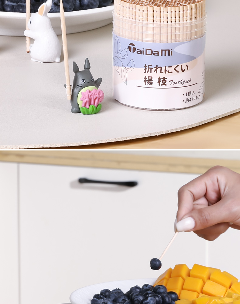 TAIDAMI 日本牙签家用水果签不伤牙龈桦木牙签便携式盒装牙签一次性桦木牙签 ( 约440本入) 家用商用便携餐厅饭店详情6