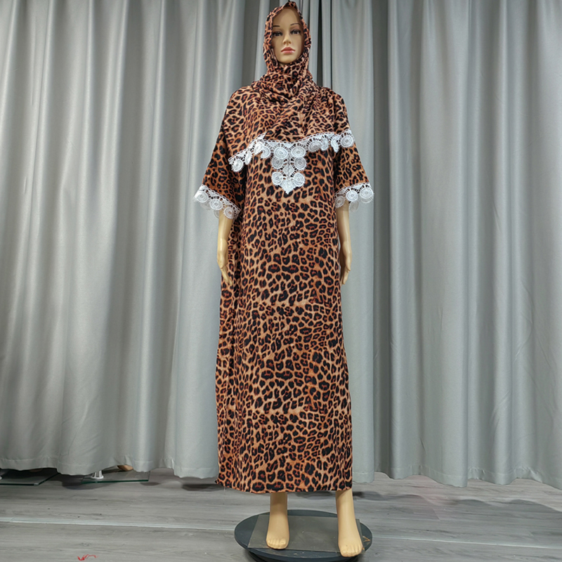 Factory direct sales, cross-border European and American hooded Amazon home wear, African European and American women's hooded scarves, short-sleeved printed flower long robes, dresses details Picture