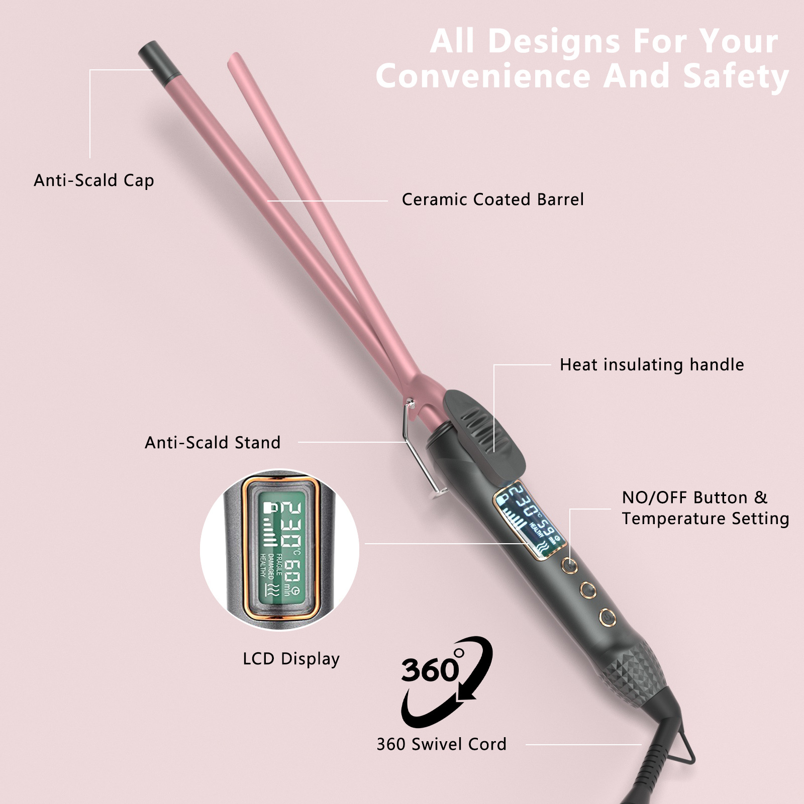 8603A-KB curling iron manufacturer wholesale temperature-controlled curling iron ceramic glaze curling iron shaping rod 9mm, curling rod 38mm Application Scenario