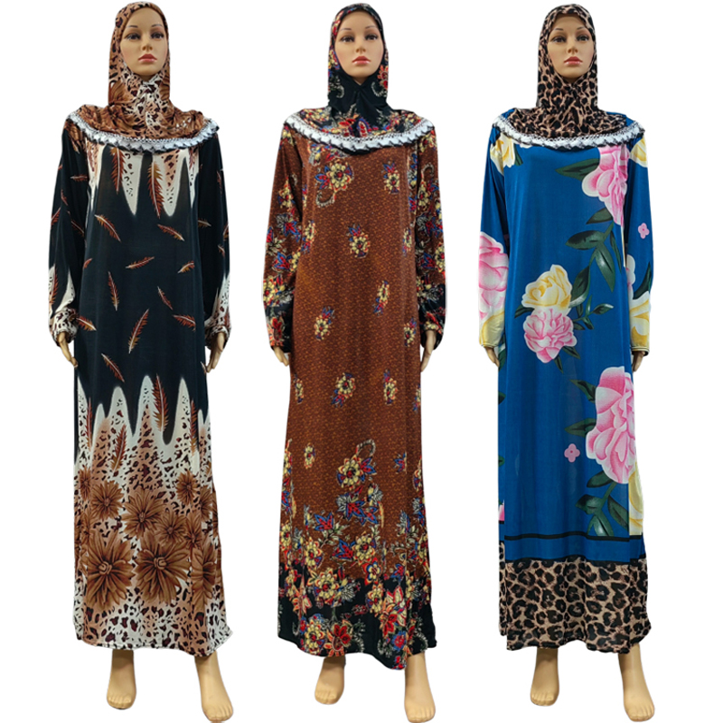 Factory wholesale best-selling lace long hooded print plus-size women's fashionable and trendy daily ethnic style long robe dress, elegant ethnic style