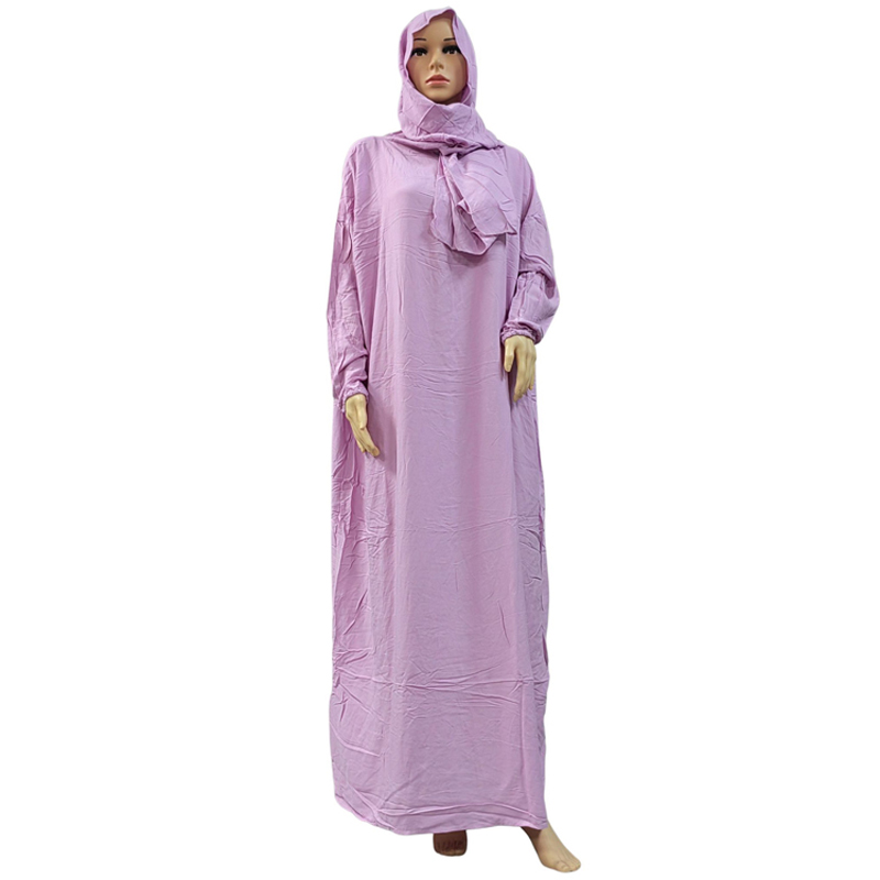 Muslim solid-color fashionable long dress, elegant women's scarf style, hooded pure cotton long dress, long robe, dignified prayer robe, ethnic style, conservative traditional women's long robe Item Picture