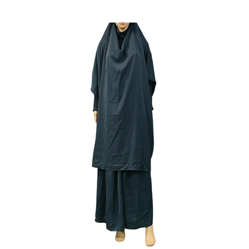 Factory price direct sales: Hot-selling Nida two-piece solid color plus-size women's fashionable and trendy long prayer robe, Ramadan dress and robe details Picture