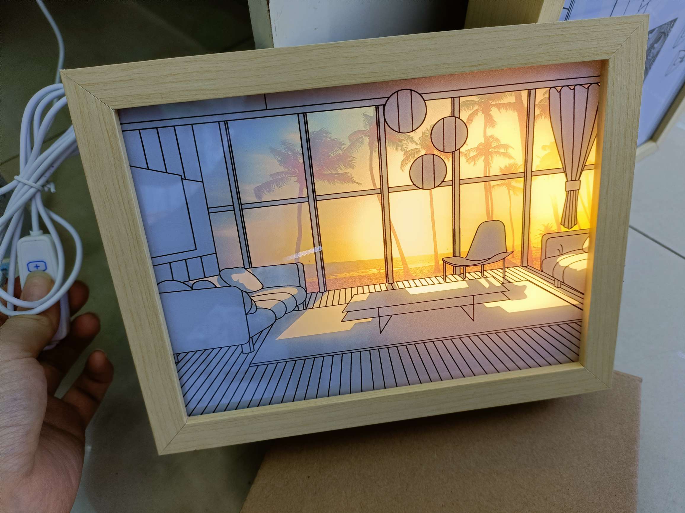 木框灯光画/创意灯/usb灯光画白底实物图