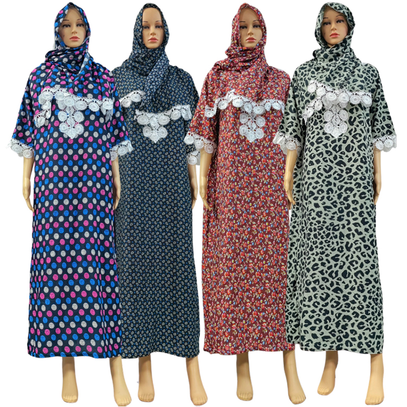 Factory direct sales, cross-border European and American hooded Amazon home wear, African European and American women's hooded scarves, short-sleeved printed flower long robes, dresses