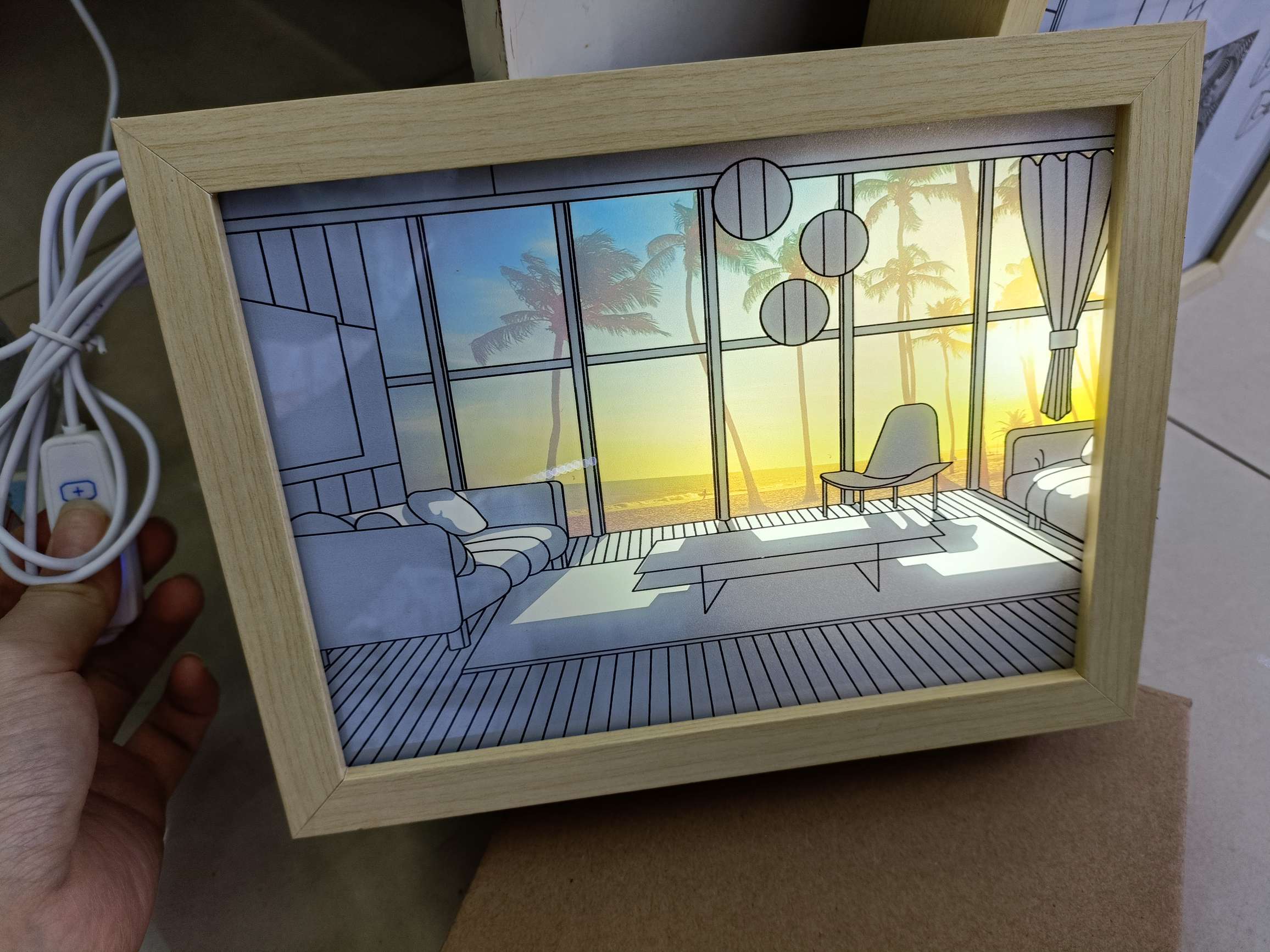 木框灯光画 usb接口 三种灯光  创意灯 图案多详情图8