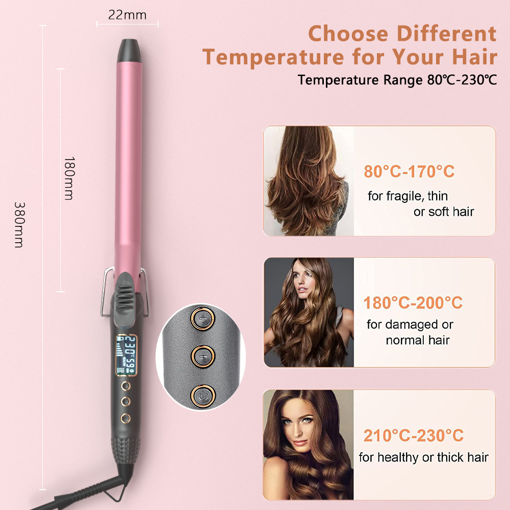 8603A-KB curling iron manufacturer wholesale temperature-controlled curling iron ceramic glaze curling iron shaping rod 9mm, curling rod 38mm Specification image