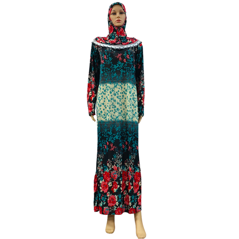 Factory wholesale best-selling lace long hooded print plus-size women's fashionable and trendy daily ethnic style long robe dress, elegant ethnic style Item Picture