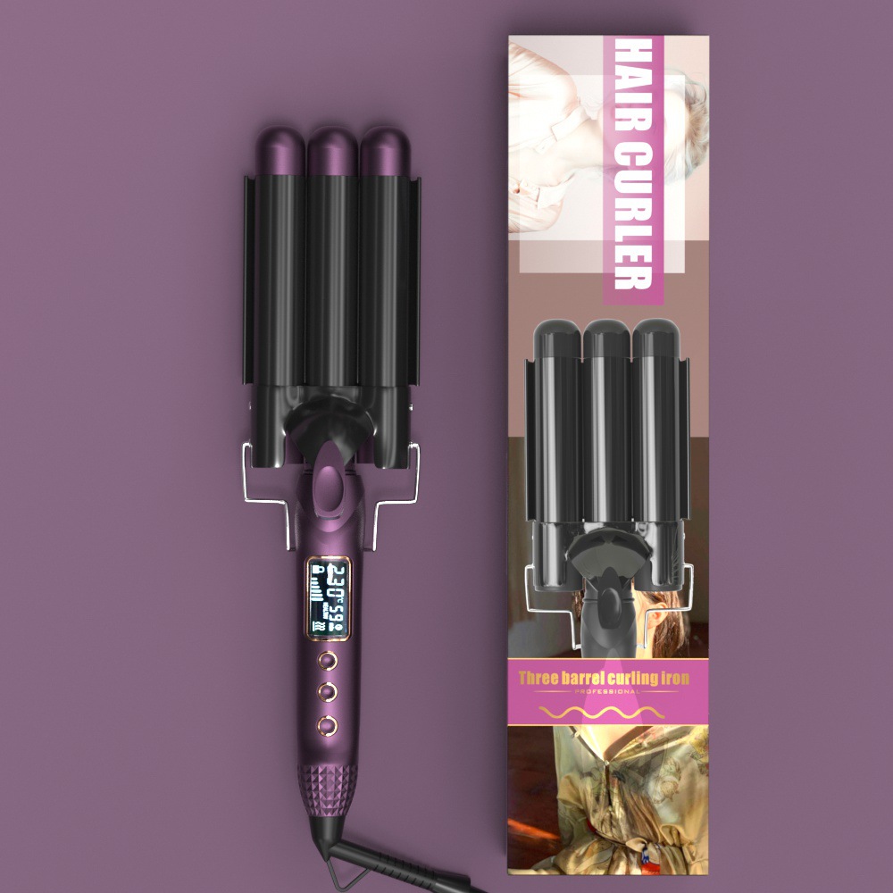 Mewells Egg Roll Bar LCD three-tube Hair Curler Egg Roll Hair Curler Instant Noodle Water Wave Large Wave Hair Curler Specification image